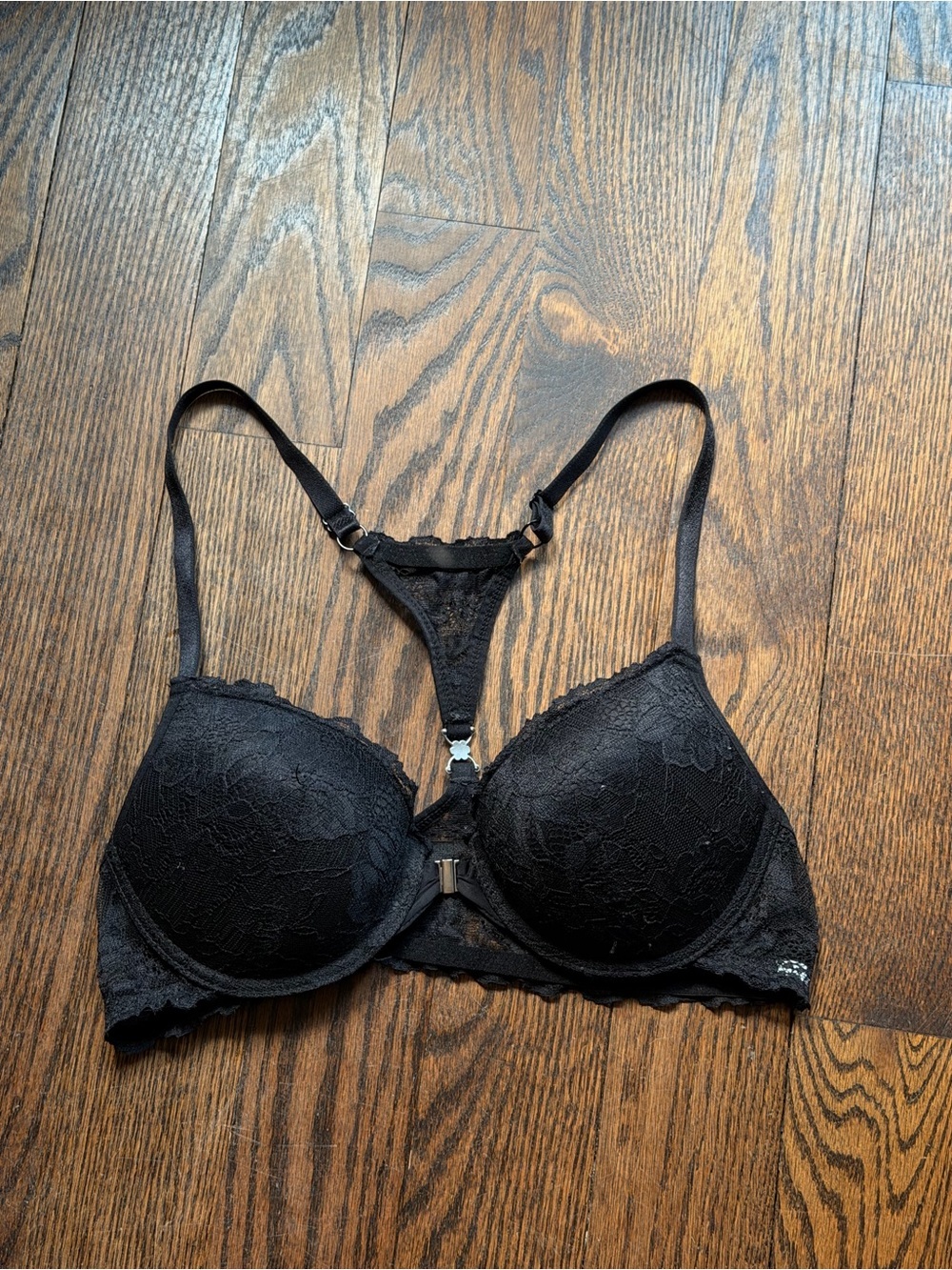 SHEIN Black Lace Racerback Push-Up Bra